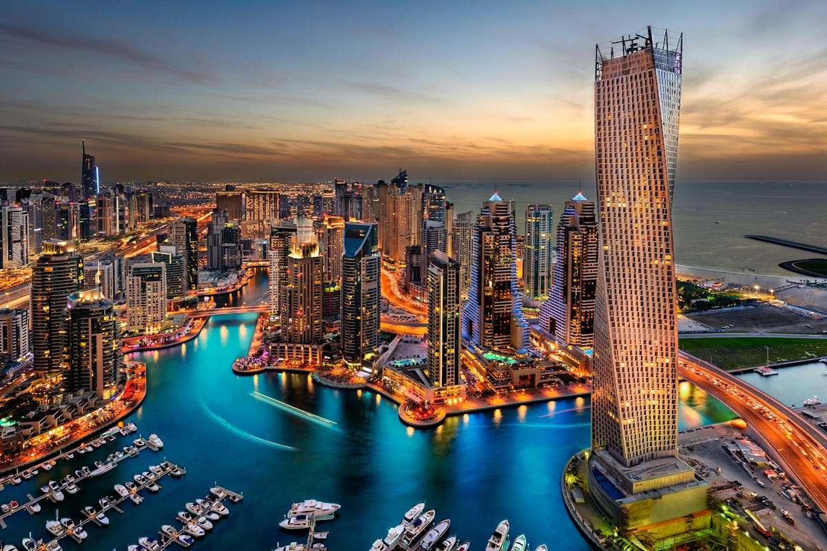Spectacular Dubai skyline featuring the Burj Khalifa, modern architecture and luxury attractions along the waterfront